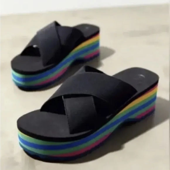 NWT Urban Outfitters O Elastic EVA Platform Rainbow 🌈 Sandal, Size 8 - Picture 2 of 9